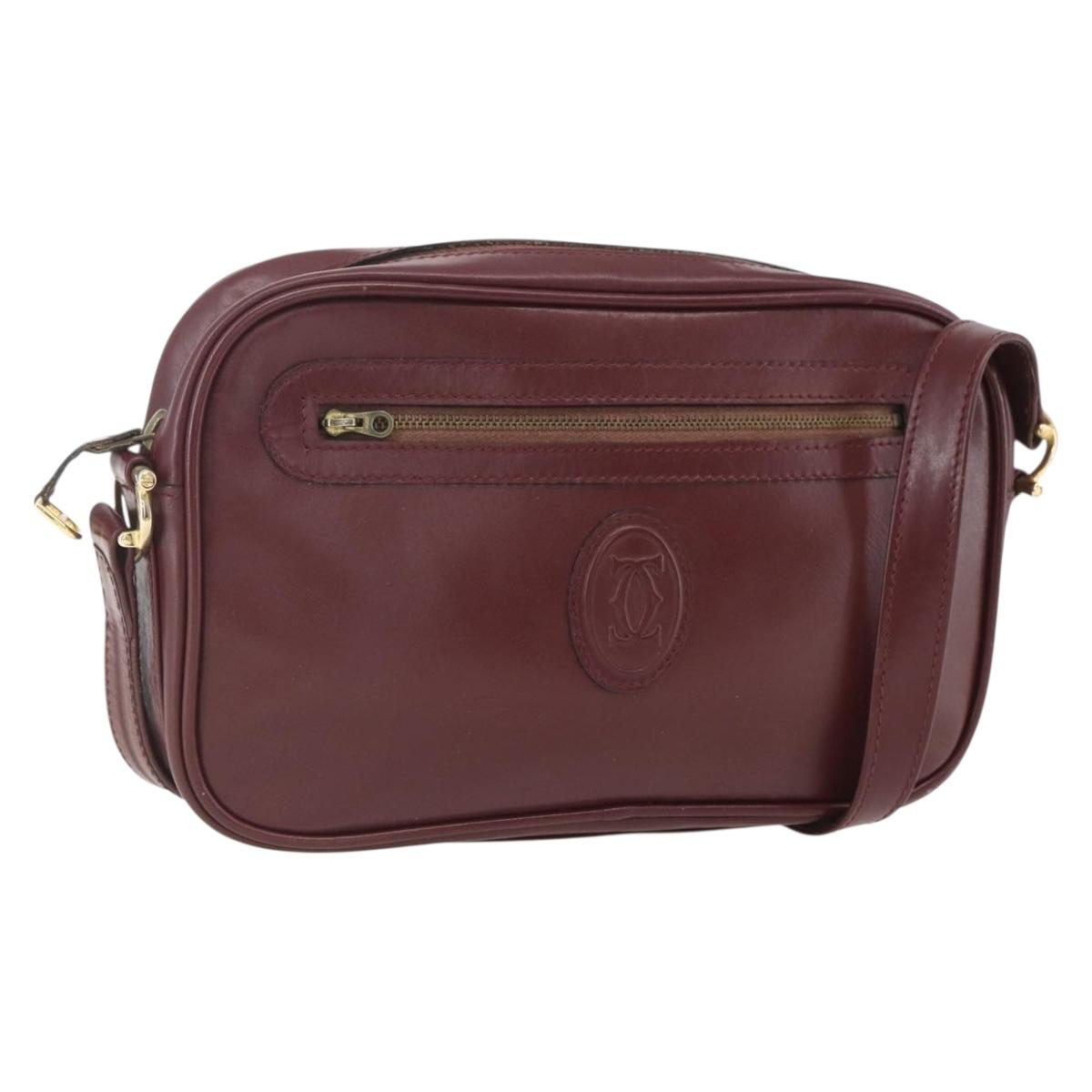 CARTIER Must Line Shoulder Bag Leather Bordeaux Gold Auth am10220