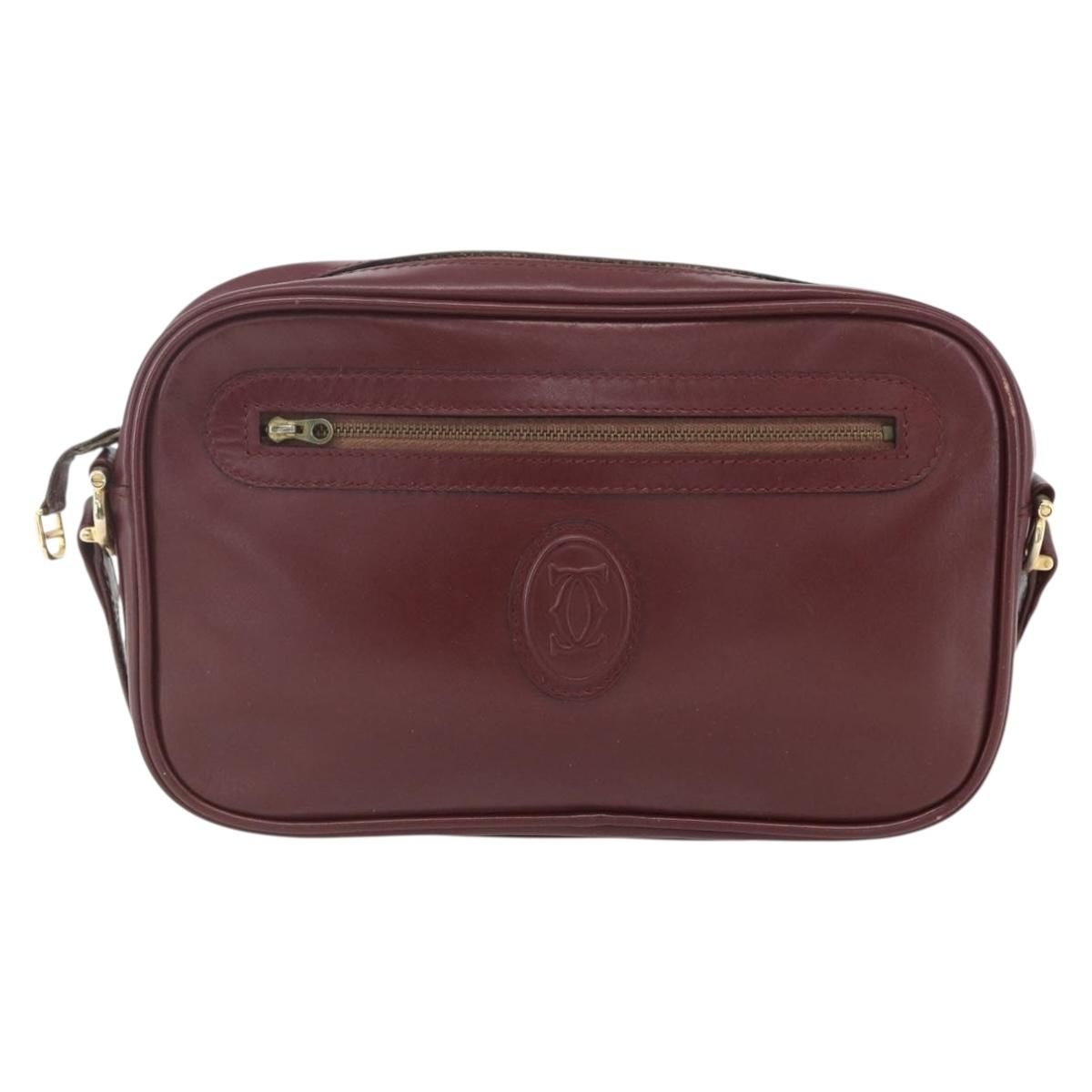CARTIER Must Line Shoulder Bag Leather Bordeaux Gold Auth am10220