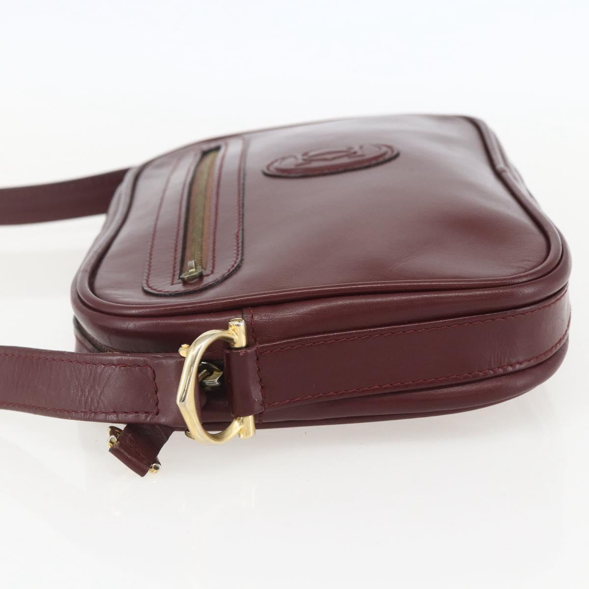 CARTIER Must Line Shoulder Bag Leather Bordeaux Gold Auth am10220