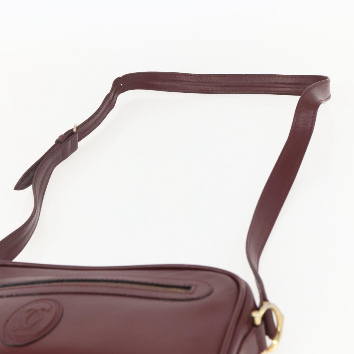 CARTIER Must Line Shoulder Bag Leather Bordeaux Gold Auth am10220