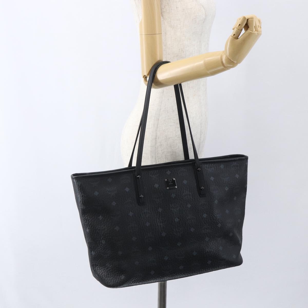 MCM Logogram Vicetos Tote Bag PVC Black Gold Auth am10225
