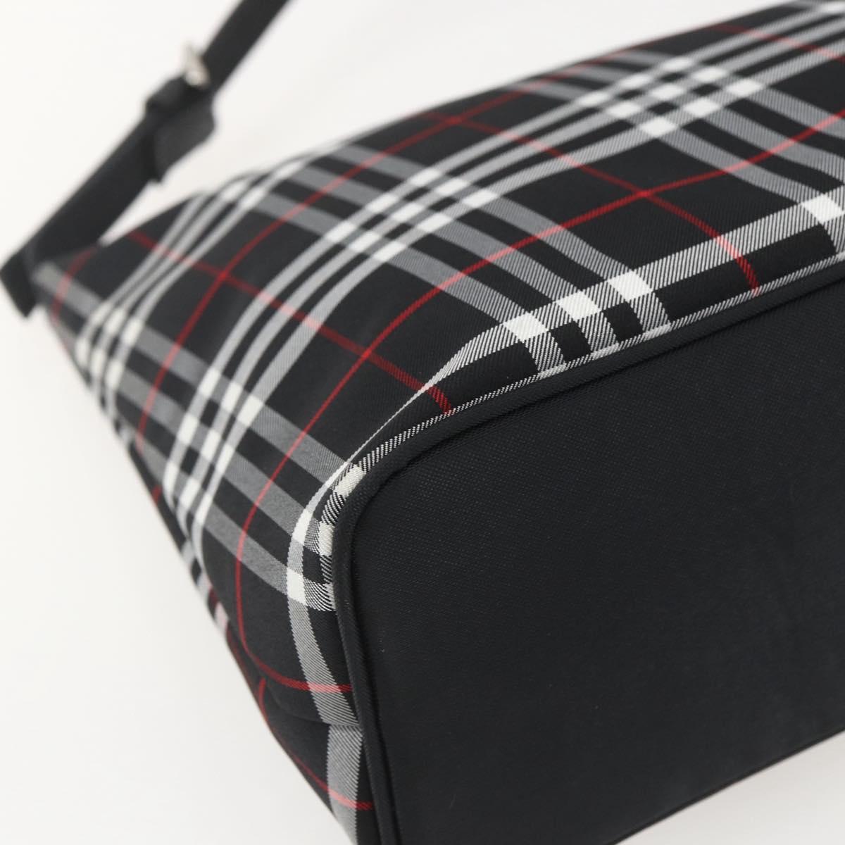BURBERRY Nova Check Blue Label Shoulder Bag Nylon Black Silver Auth am10226V