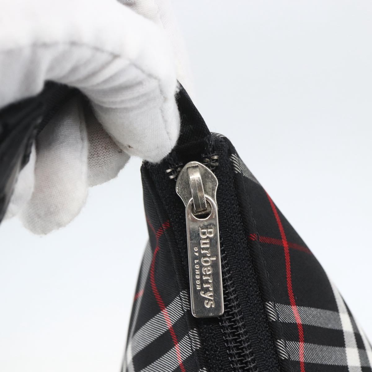 BURBERRY Nova Check Blue Label Shoulder Bag Nylon Black Silver Auth am10226V