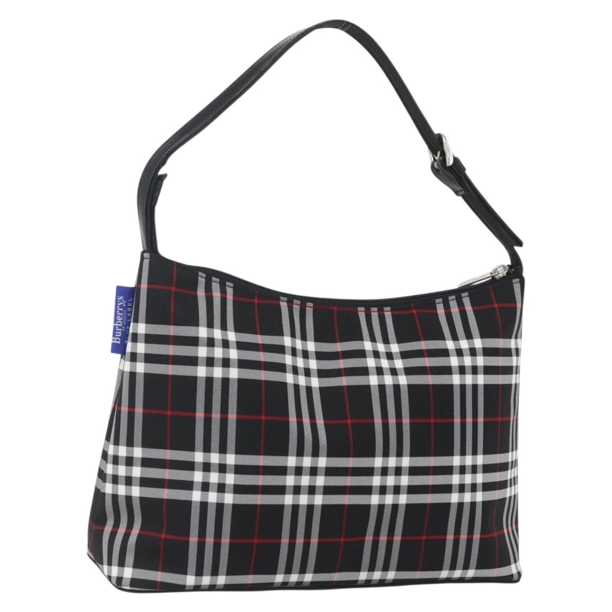 BURBERRY Nova Check Blue Label Shoulder Bag Nylon Black Silver Auth am10226V