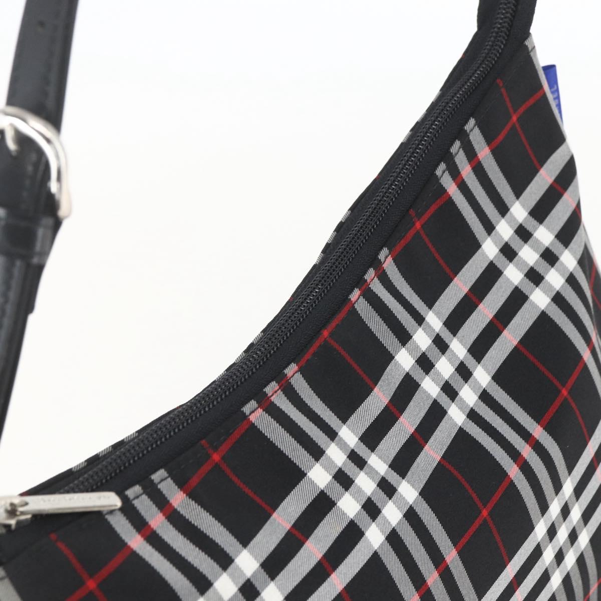 BURBERRY Nova Check Blue Label Shoulder Bag Nylon Black Silver Auth am10226V