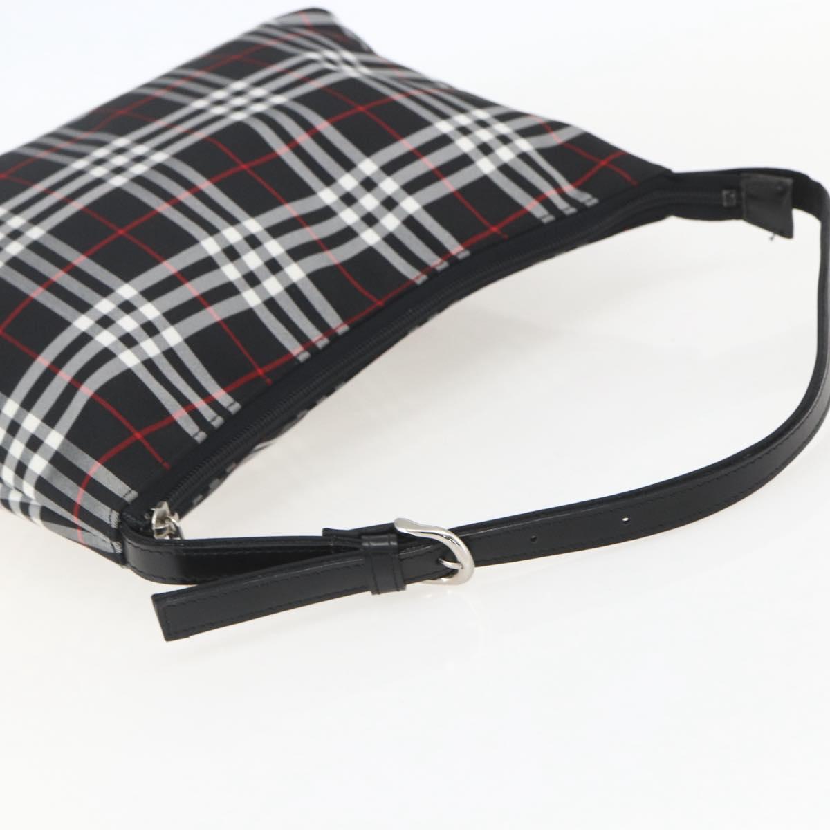BURBERRY Nova Check Blue Label Shoulder Bag Nylon Black Silver Auth am10226V