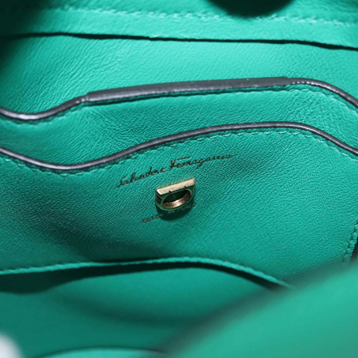 Salvatore Ferragamo Gancini trifolio Hand Bag Leather Green Gold Auth am10228V