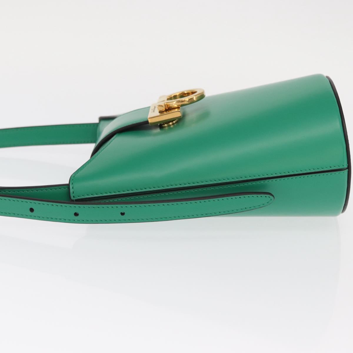 Salvatore Ferragamo Gancini trifolio Hand Bag Leather Green Gold Auth am10228V