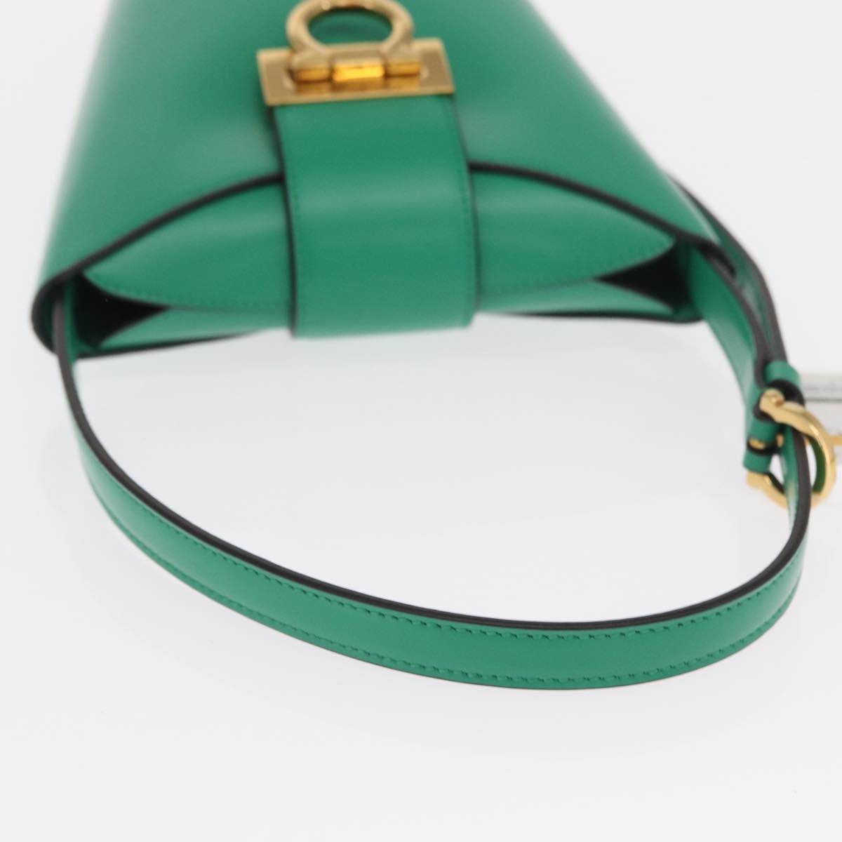 Salvatore Ferragamo Gancini trifolio Hand Bag Leather Green Gold Auth am10228V