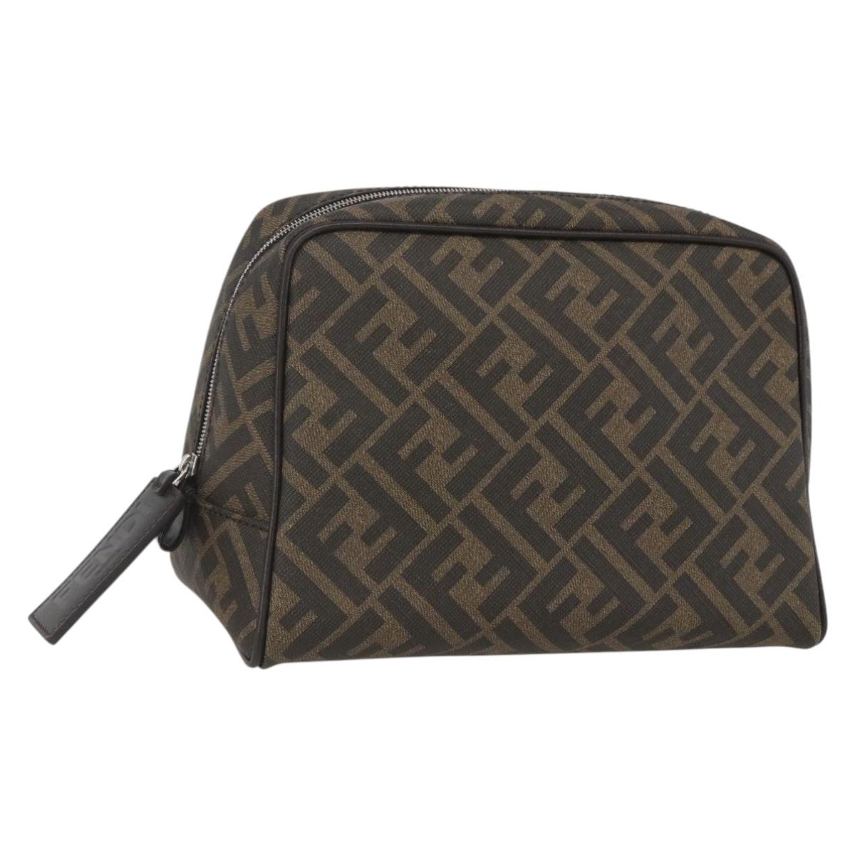 FENDI Zucca Canvas Clutch Bag PVC Black Brown Auth am10229V