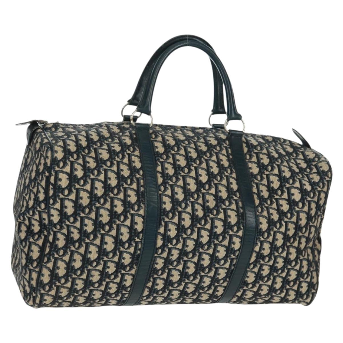 Christian Dior Trotter Canvas Mini Boston Bag Navy Silver Auth am10233
