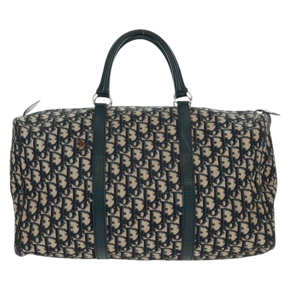 Christian Dior Trotter Canvas Mini Boston Bag Navy Silver Auth am10233