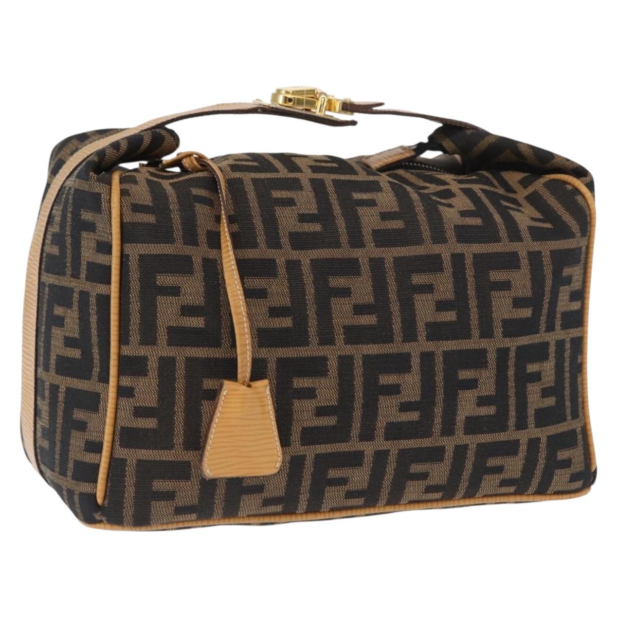 FENDI Zucca Canvas Vanity Hand Bag Black Brown Auth am10235V