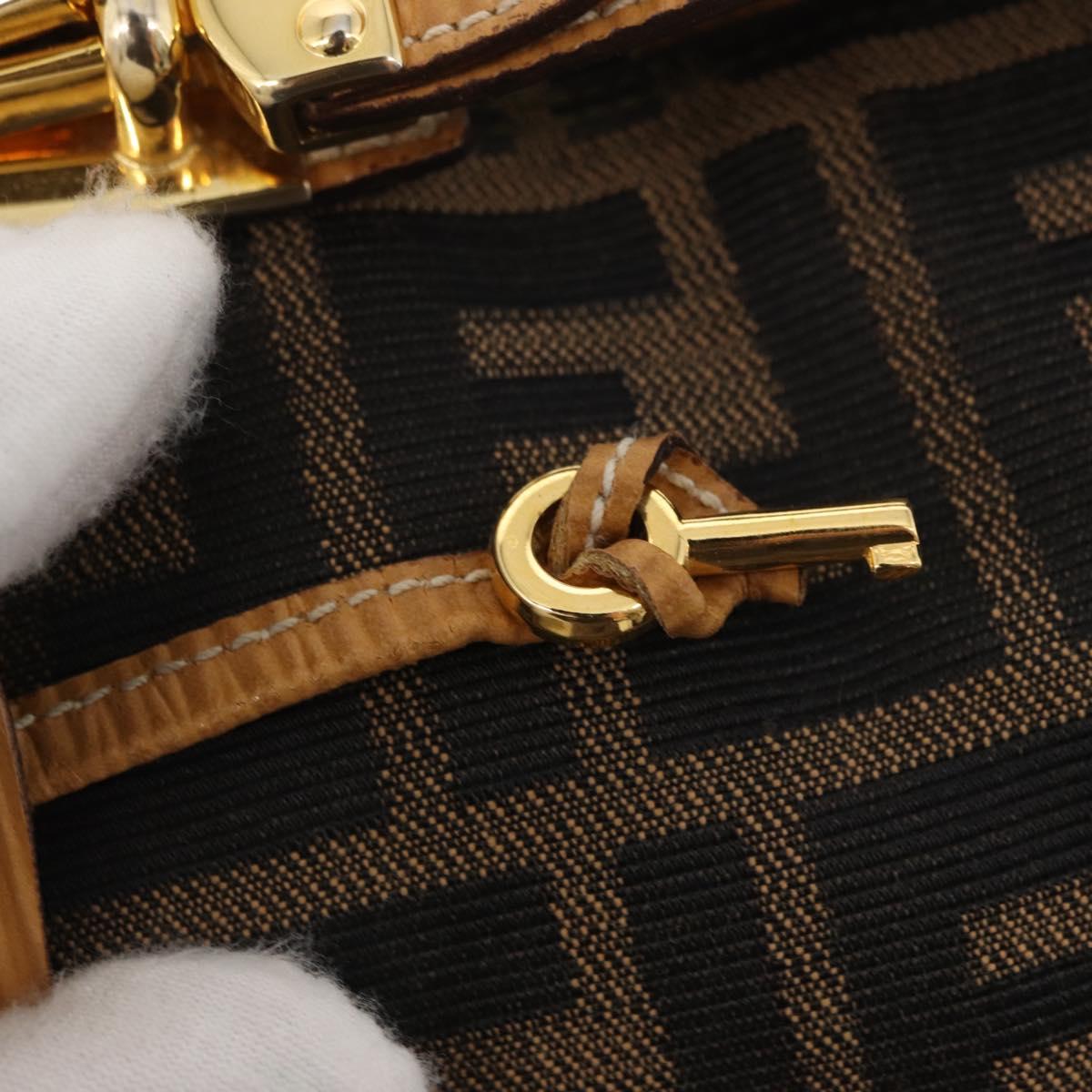 FENDI Zucca Canvas Vanity Hand Bag Black Brown Auth am10235V