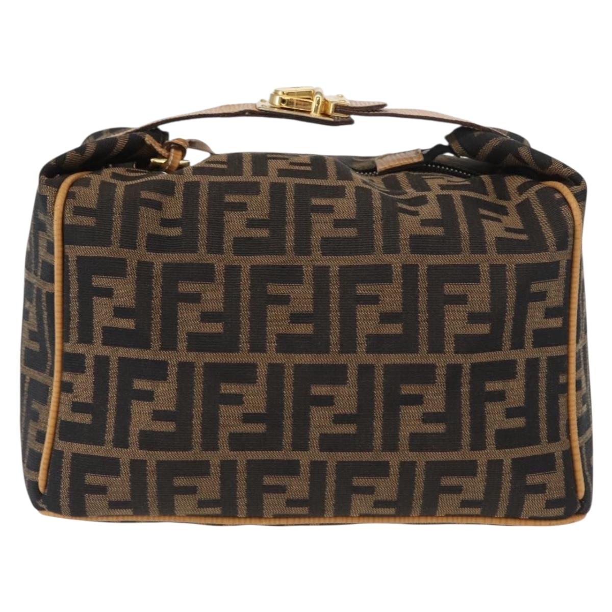 FENDI Zucca Canvas Vanity Hand Bag Black Brown Auth am10235V