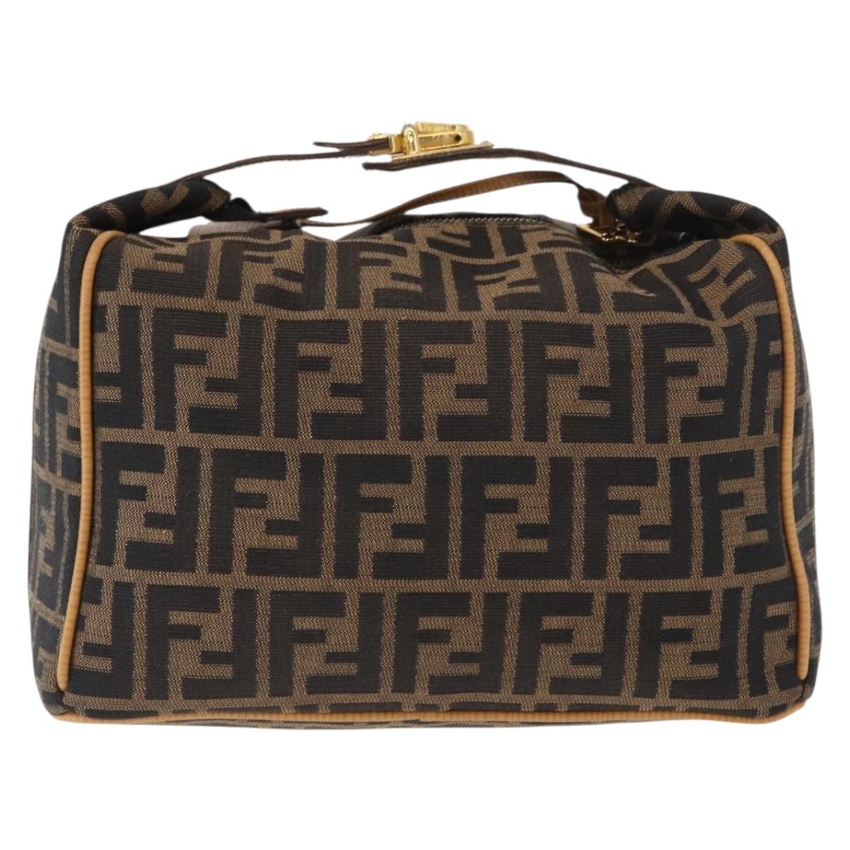 FENDI Zucca Canvas Vanity Hand Bag Black Brown Auth am10235V