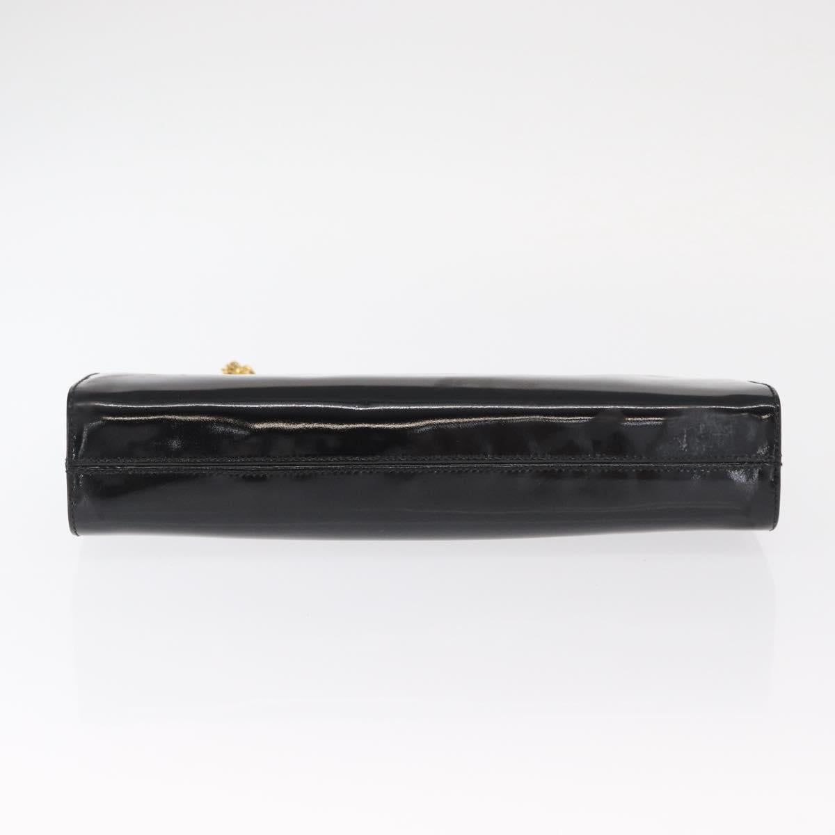 Salvatore Ferragamo Chain Gancini Shoulder Bag Enamel Black Gold Auth am10237