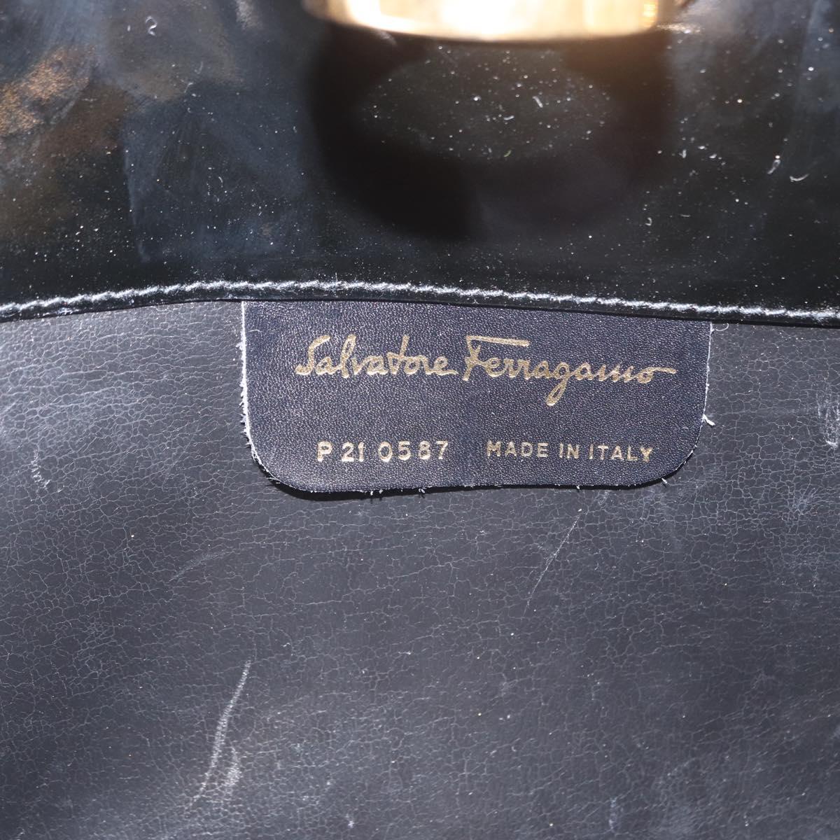 Salvatore Ferragamo Chain Gancini Shoulder Bag Enamel Black Gold Auth am10237