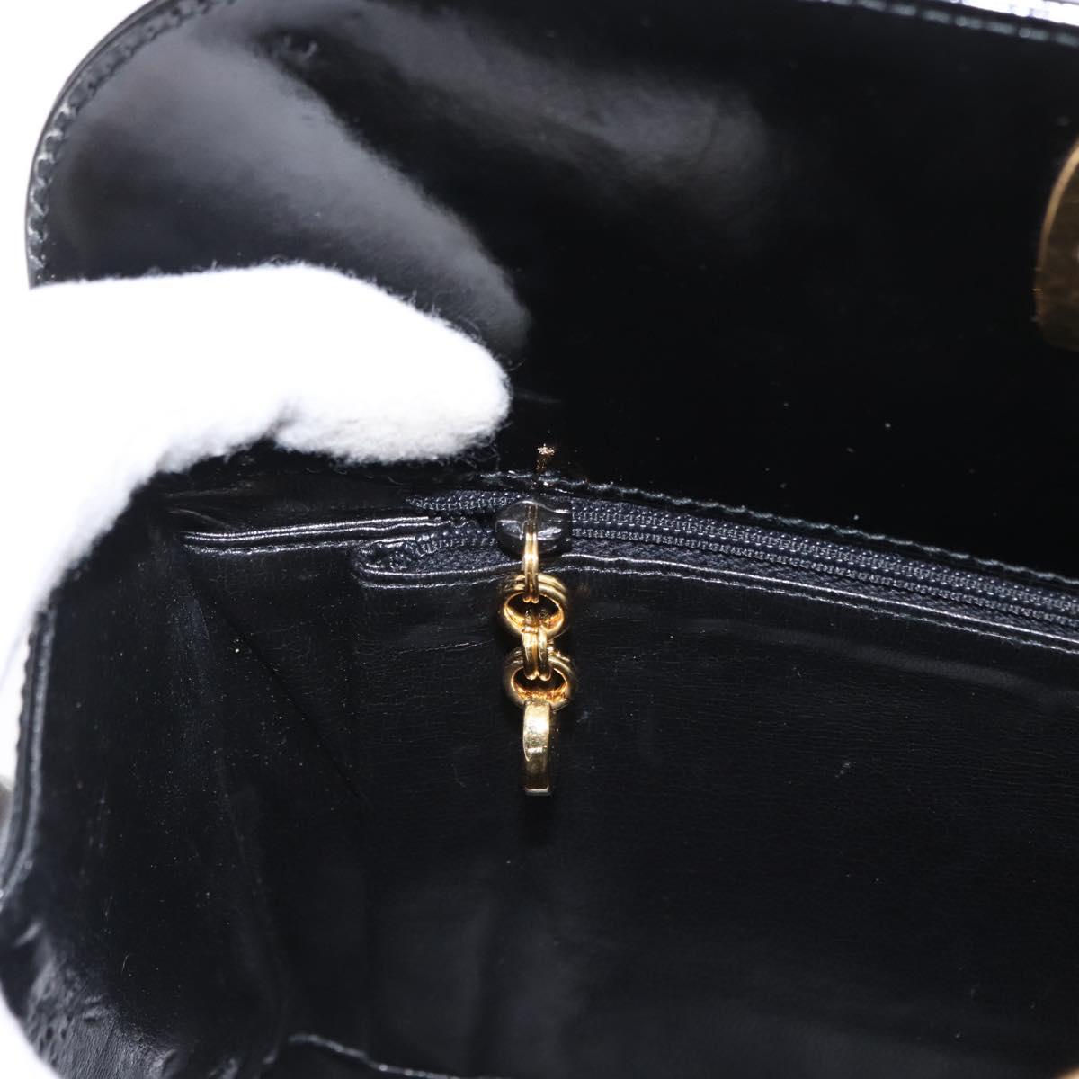 Salvatore Ferragamo Chain Gancini Shoulder Bag Enamel Black Gold Auth am10237