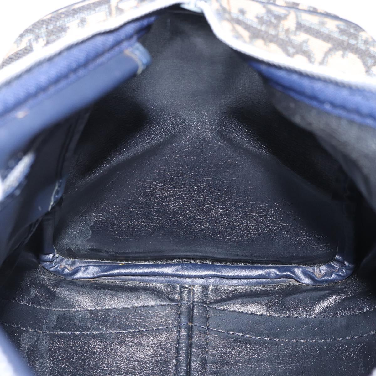 Christian Dior Trotter Canvas Boston Bag Navy Silver Auth am10238