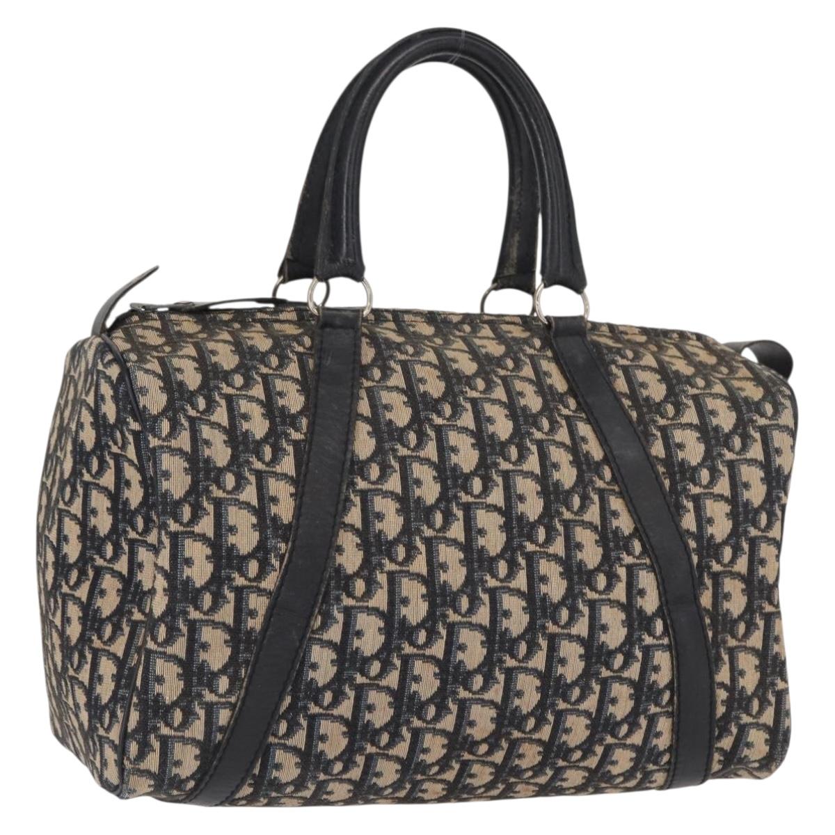 Christian Dior Trotter Canvas Boston Bag Navy Silver Auth am10238