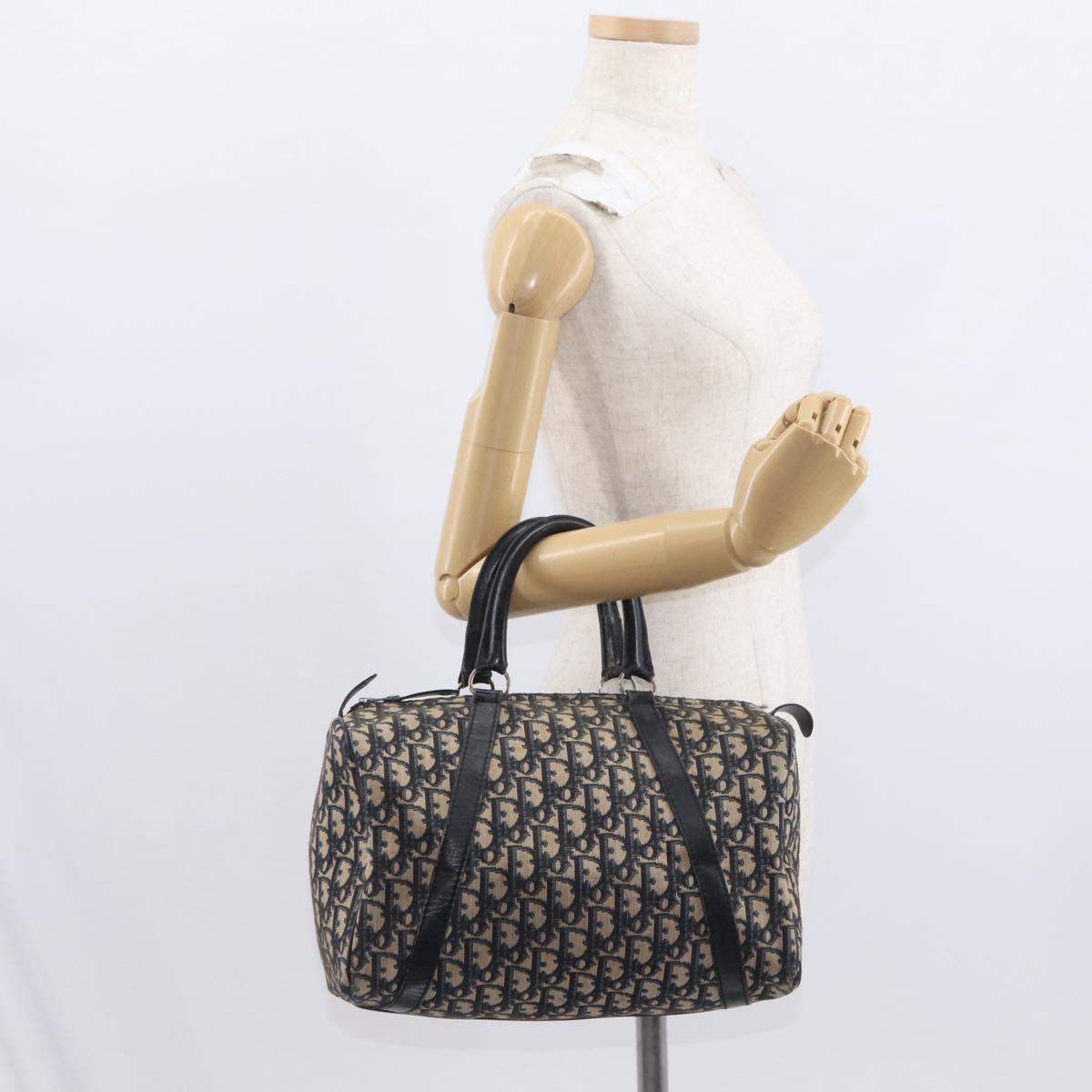 Christian Dior Trotter Canvas Boston Bag Navy Silver Auth am10238