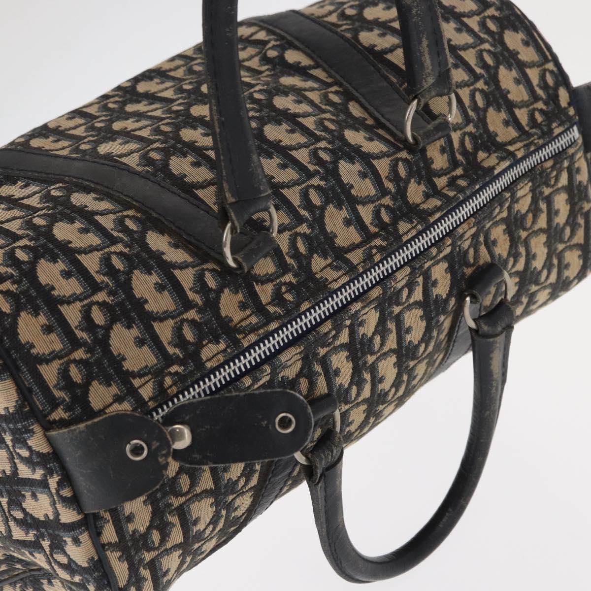 Christian Dior Trotter Canvas Boston Bag Navy Silver Auth am10238