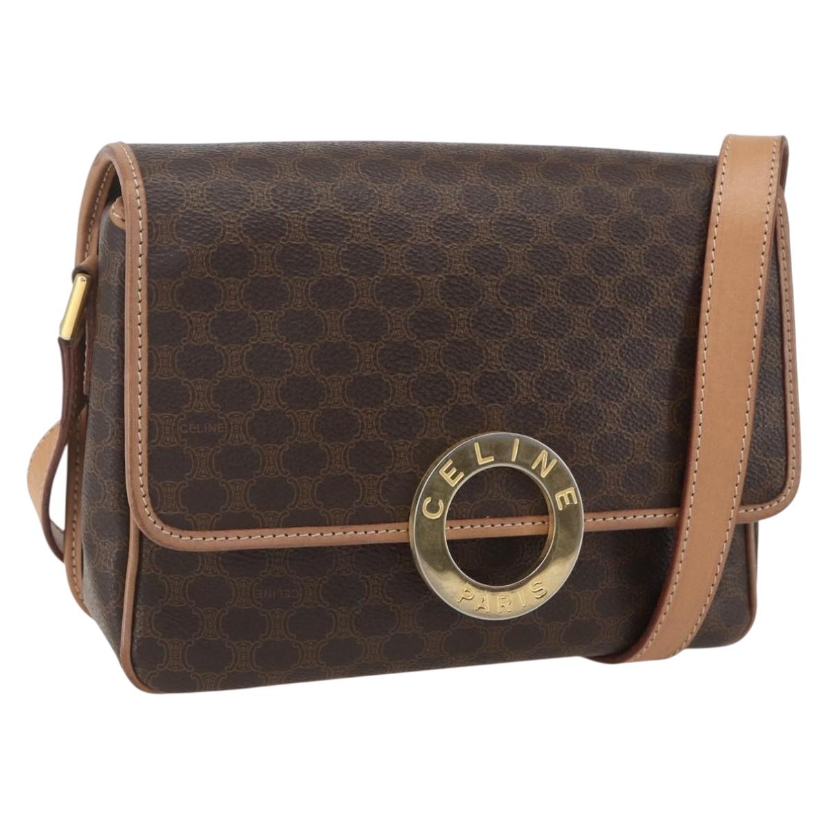 CELINE Macadam Canvas Circle Shoulder Bag PVC Leather Brown Gold Auth am10257V