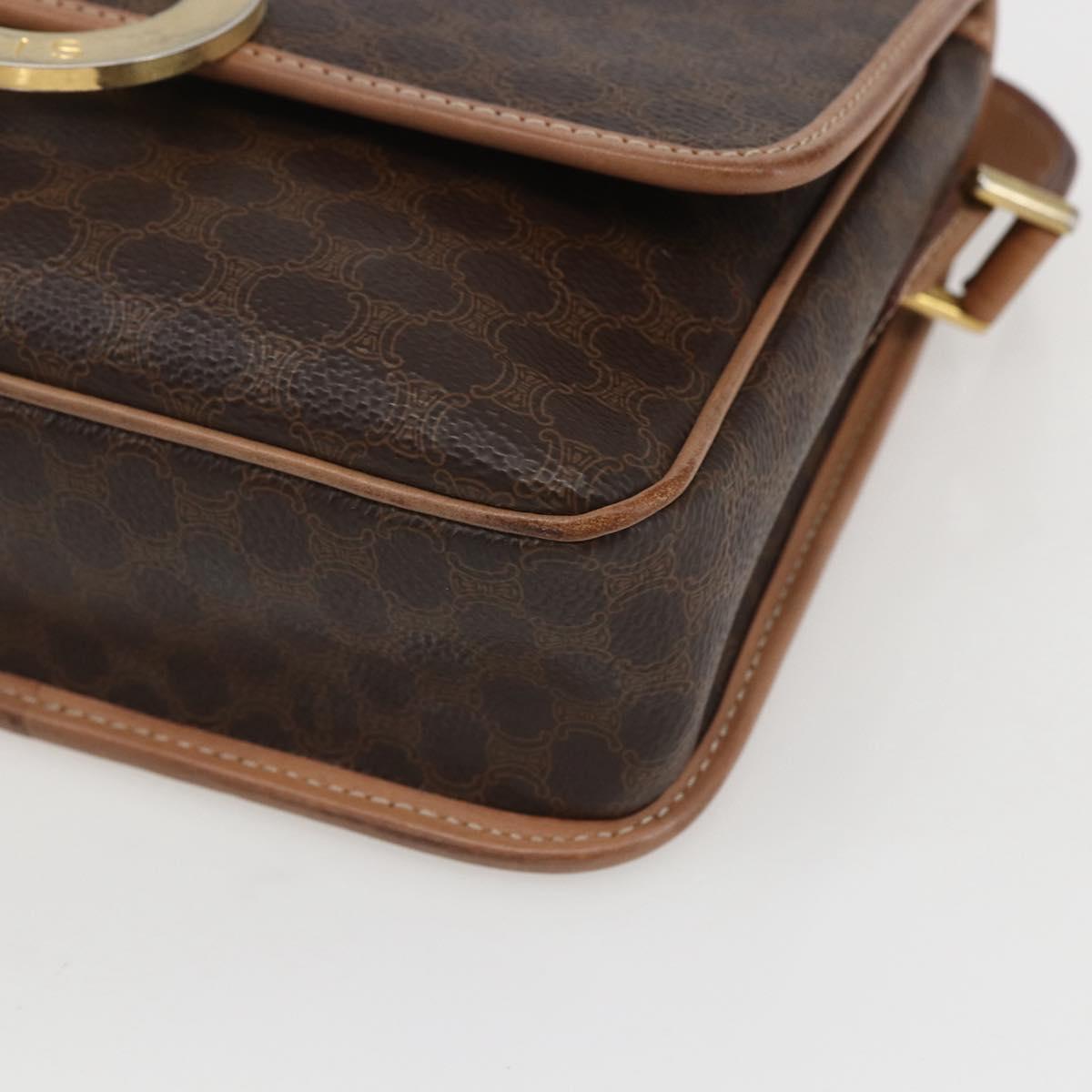 CELINE Macadam Canvas Circle Shoulder Bag PVC Leather Brown Gold Auth am10257V
