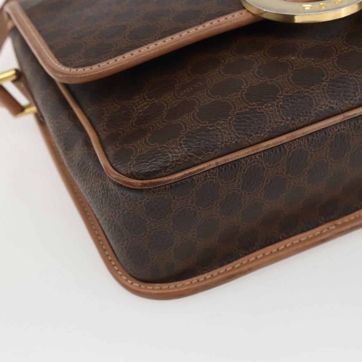 CELINE Macadam Canvas Circle Shoulder Bag PVC Leather Brown Gold Auth am10257V