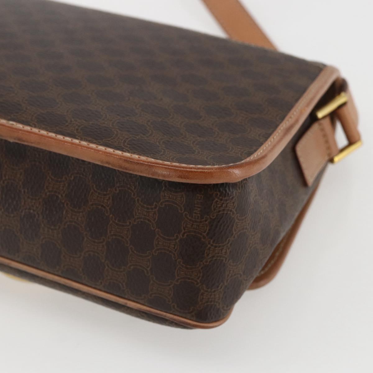 CELINE Macadam Canvas Circle Shoulder Bag PVC Leather Brown Gold Auth am10257V