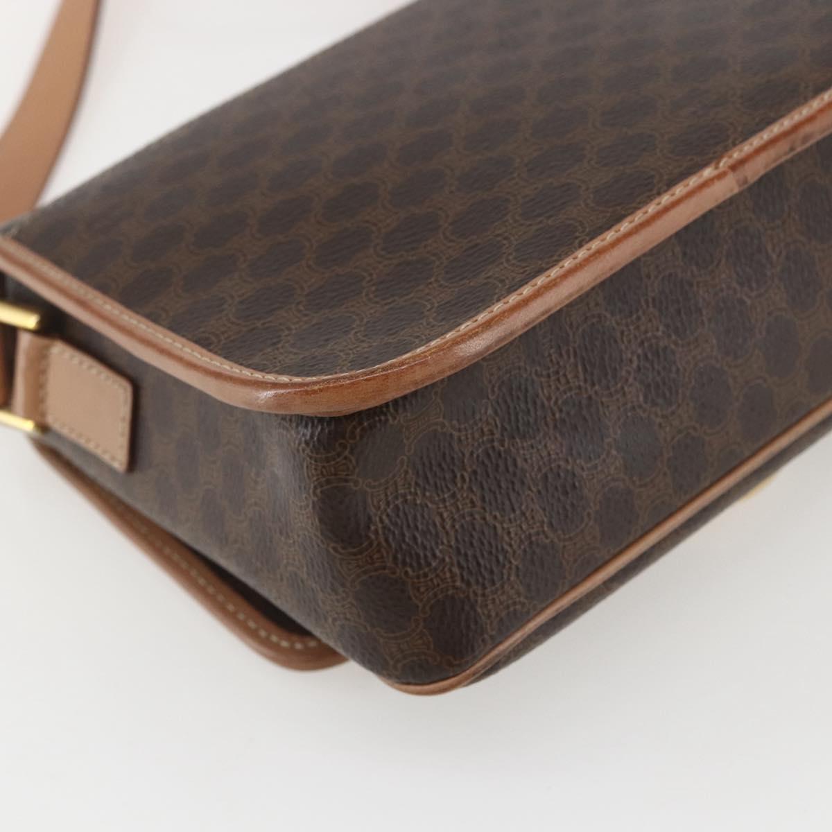 CELINE Macadam Canvas Circle Shoulder Bag PVC Leather Brown Gold Auth am10257V