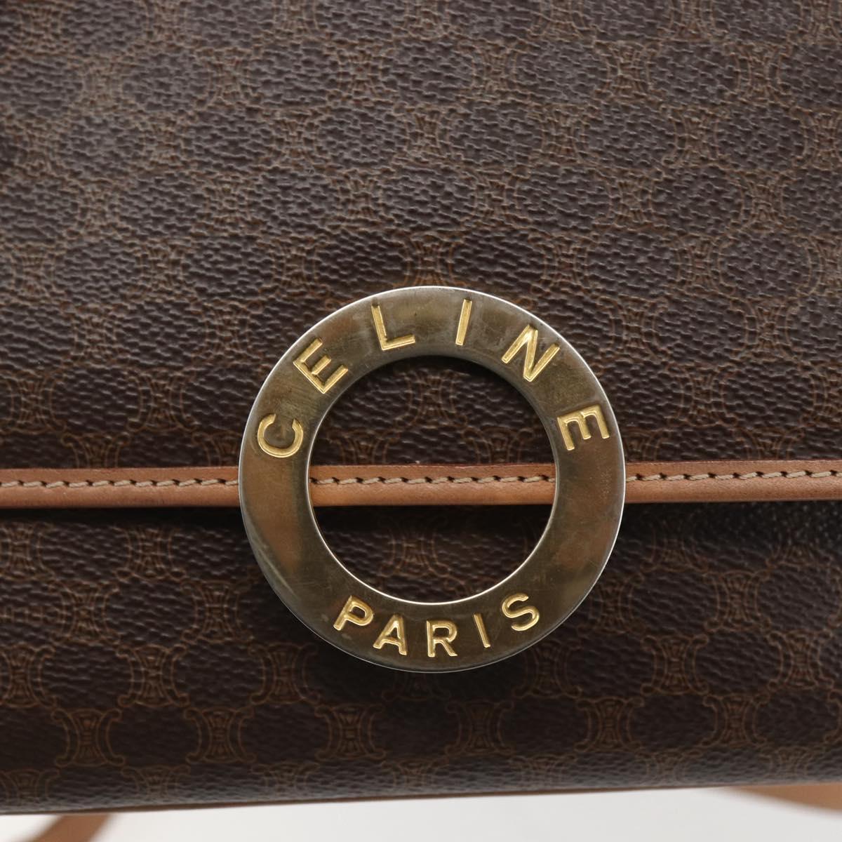 CELINE Macadam Canvas Circle Shoulder Bag PVC Leather Brown Gold Auth am10257V