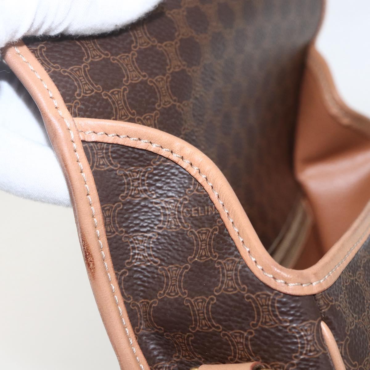 CELINE Macadam Canvas Circle Shoulder Bag PVC Leather Brown Gold Auth am10257V