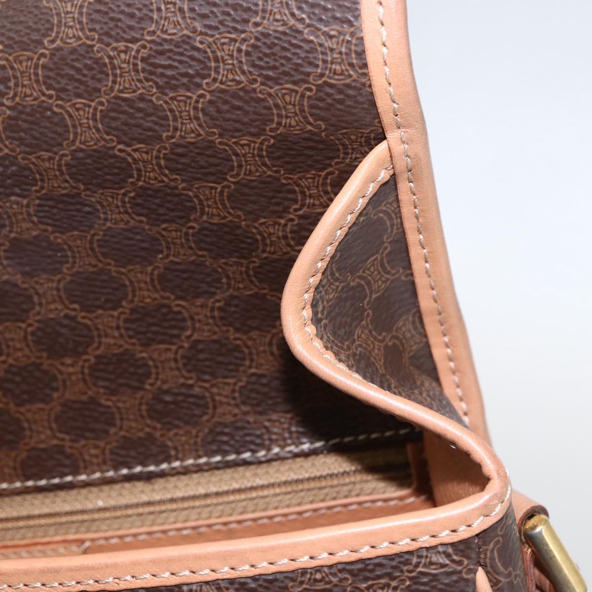 CELINE Macadam Canvas Circle Shoulder Bag PVC Leather Brown Gold Auth am10257V