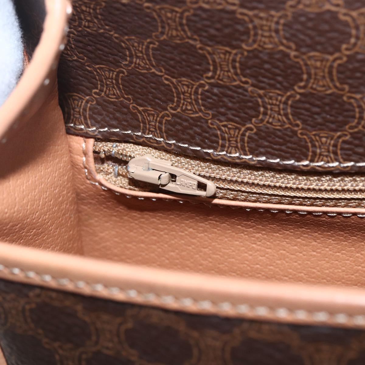 CELINE Macadam Canvas Circle Shoulder Bag PVC Leather Brown Gold Auth am10257V