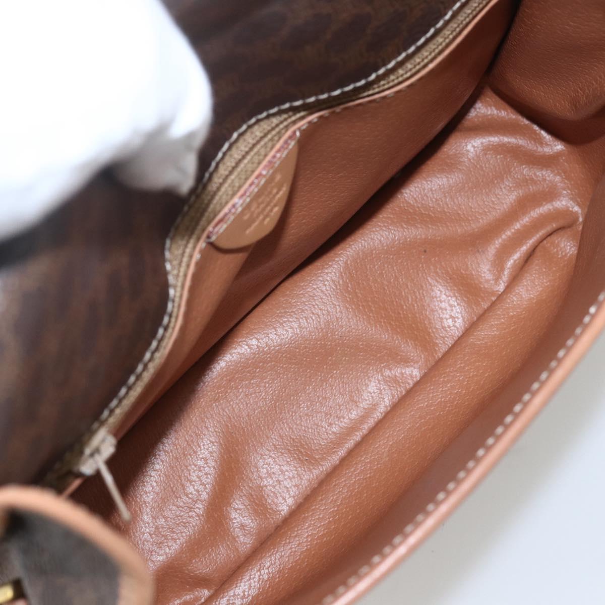 CELINE Macadam Canvas Circle Shoulder Bag PVC Leather Brown Gold Auth am10257V