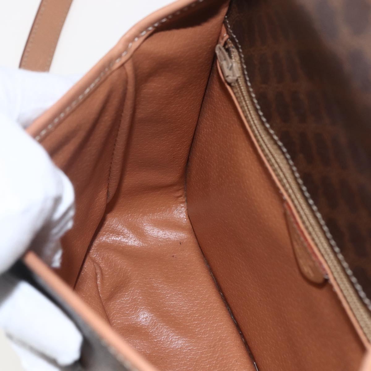 CELINE Macadam Canvas Circle Shoulder Bag PVC Leather Brown Gold Auth am10257V