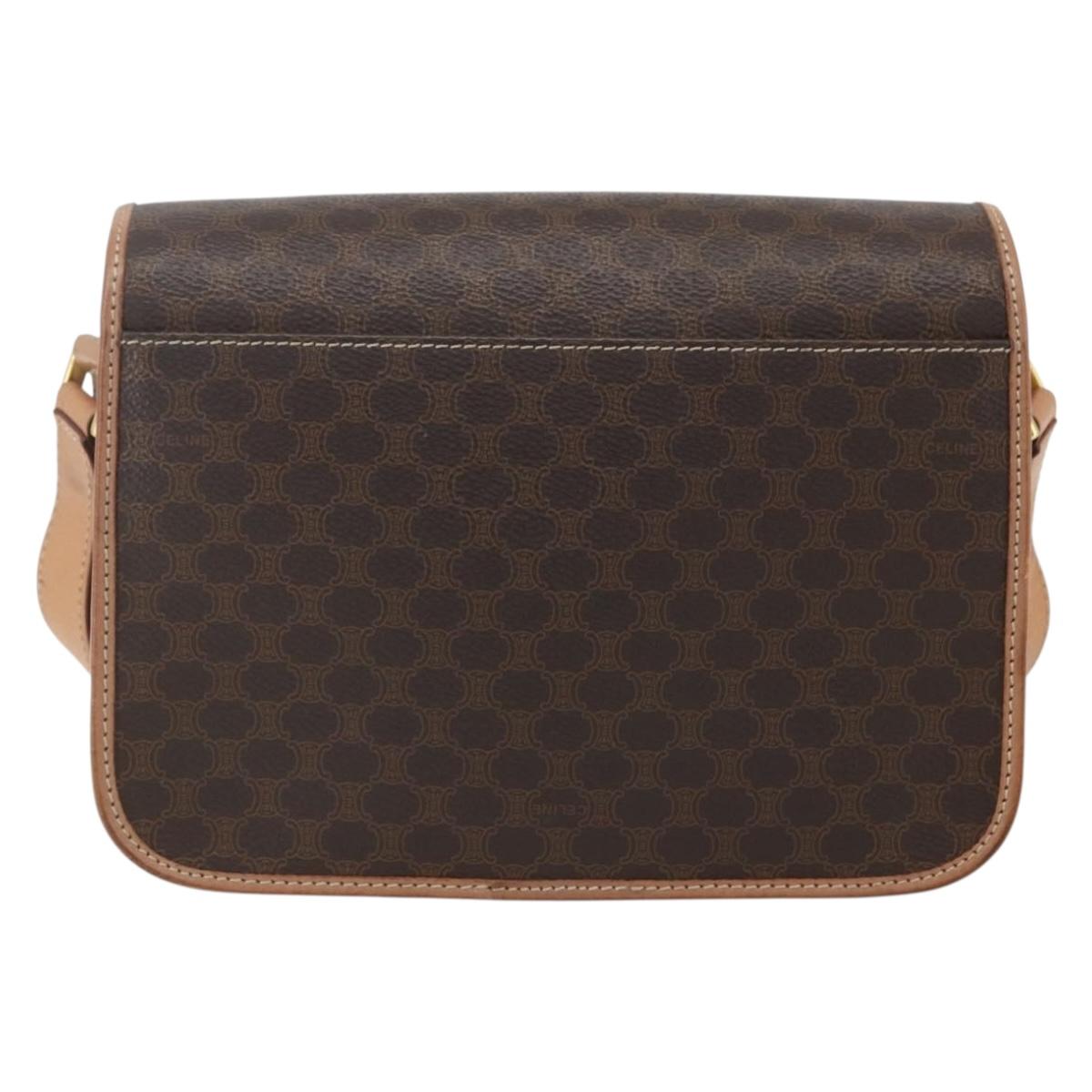 CELINE Macadam Canvas Circle Shoulder Bag PVC Leather Brown Gold Auth am10257V