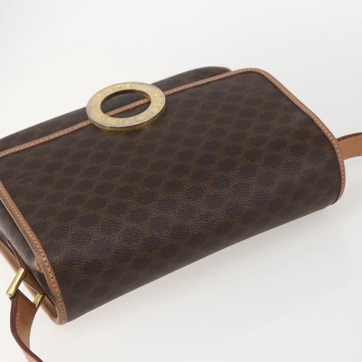 CELINE Macadam Canvas Circle Shoulder Bag PVC Leather Brown Gold Auth am10257V