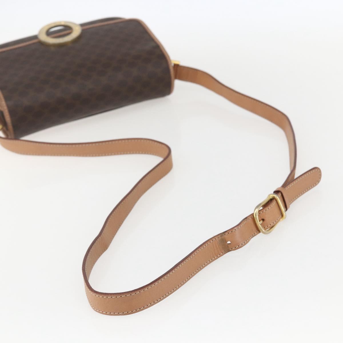 CELINE Macadam Canvas Circle Shoulder Bag PVC Leather Brown Gold Auth am10257V