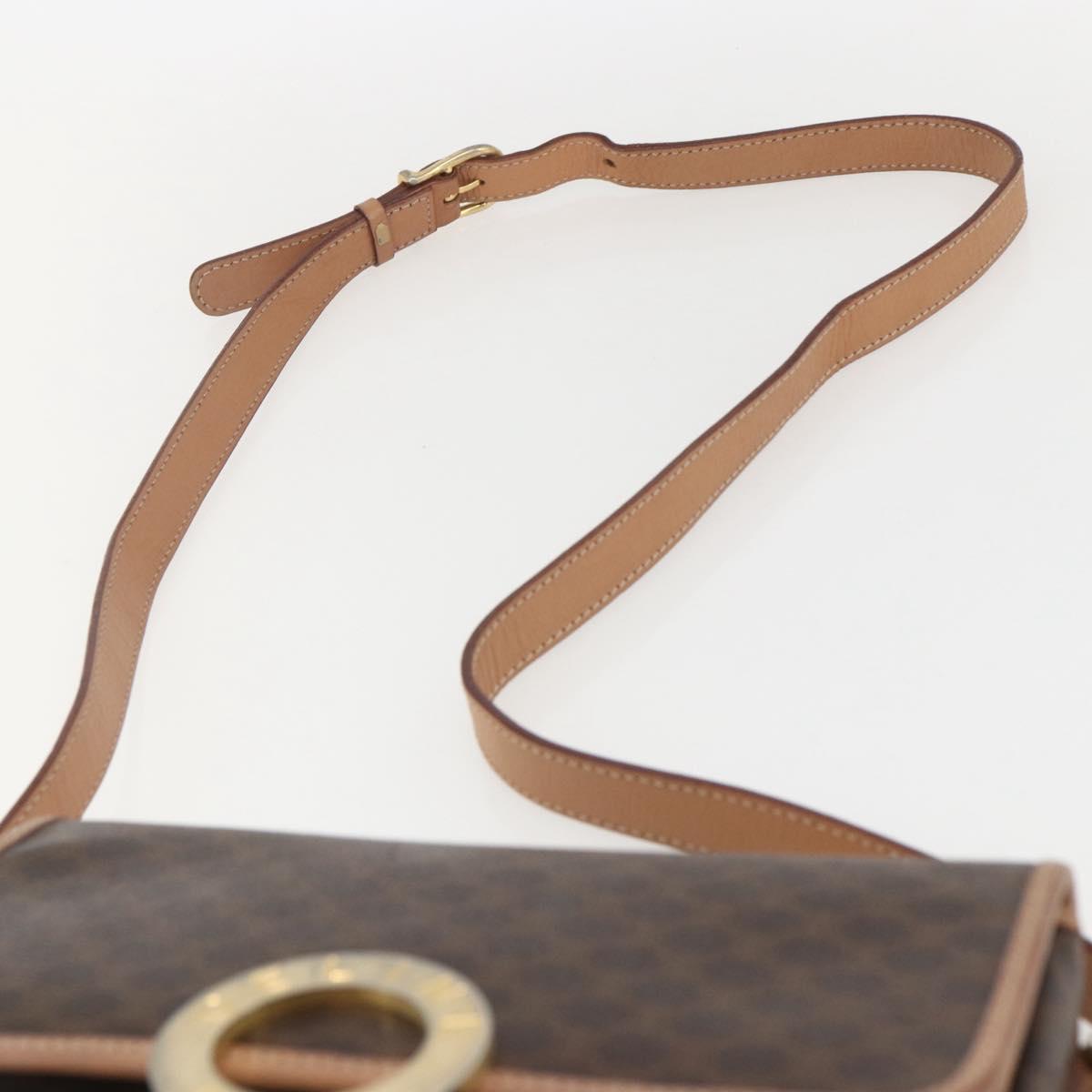 CELINE Macadam Canvas Circle Shoulder Bag PVC Leather Brown Gold Auth am10257V