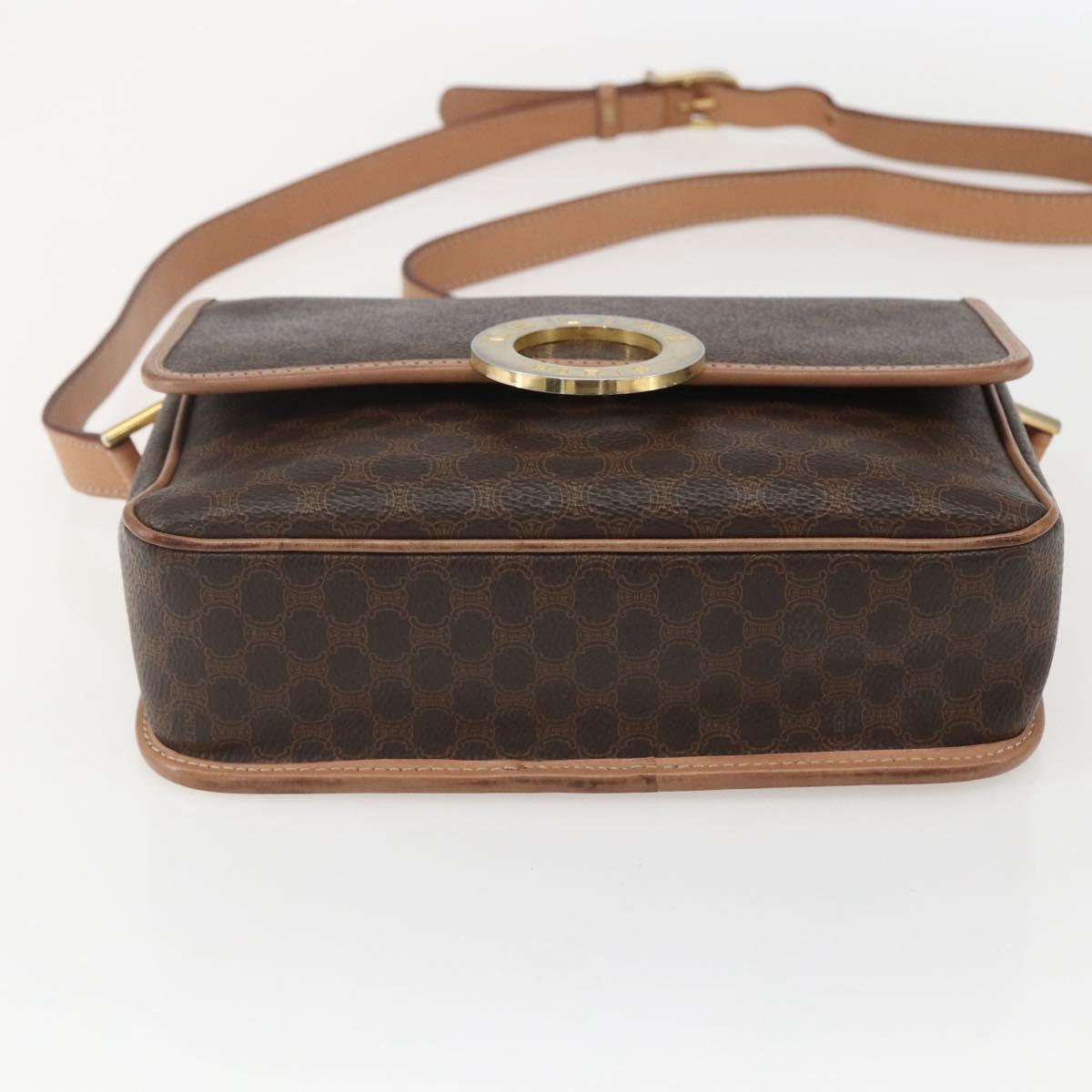 CELINE Macadam Canvas Circle Shoulder Bag PVC Leather Brown Gold Auth am10257V