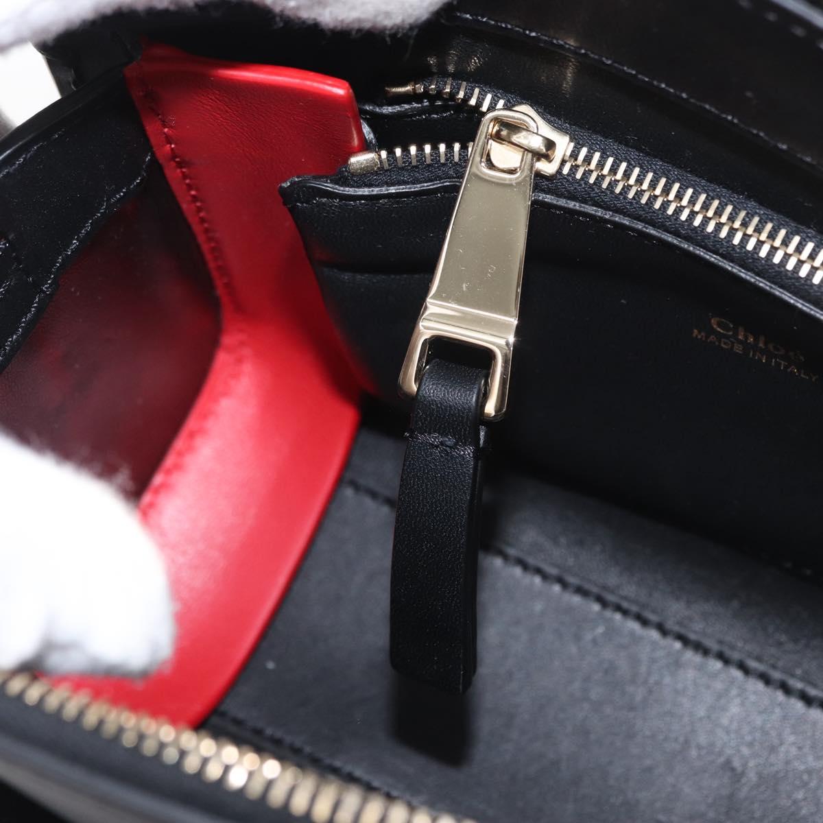 Chloe Edith Shoulder Bag Leather Black Gold Auth am10259V
