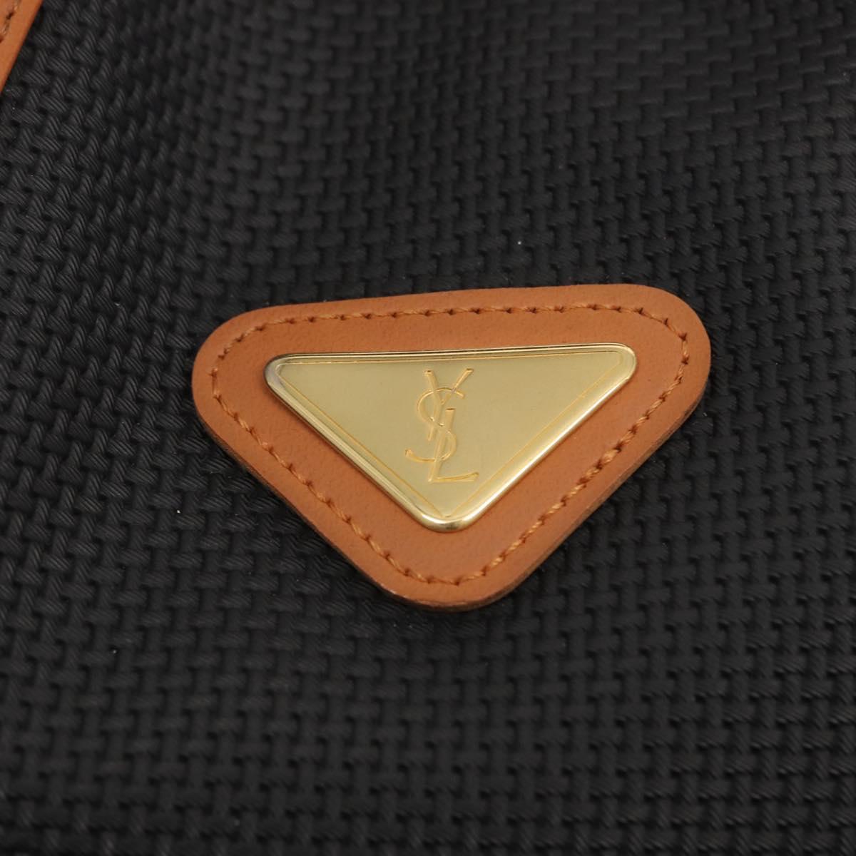 SAINT LAURENT Shoulder Bag Coated Canvas Black Brown gold Auth am10268