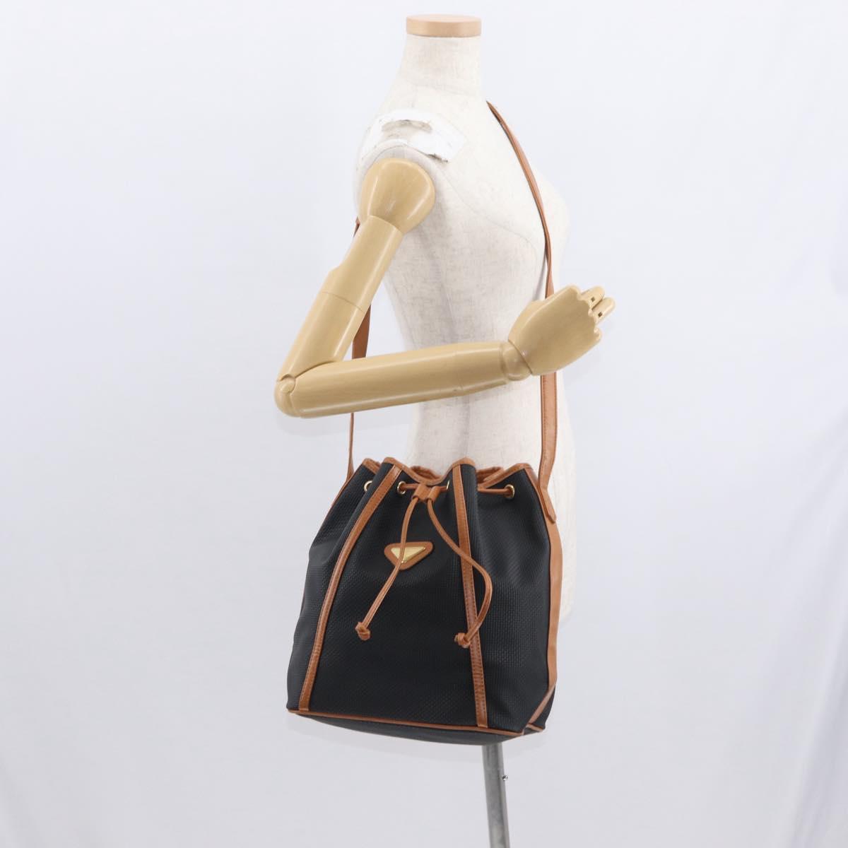 SAINT LAURENT Shoulder Bag Coated Canvas Black Brown gold Auth am10268
