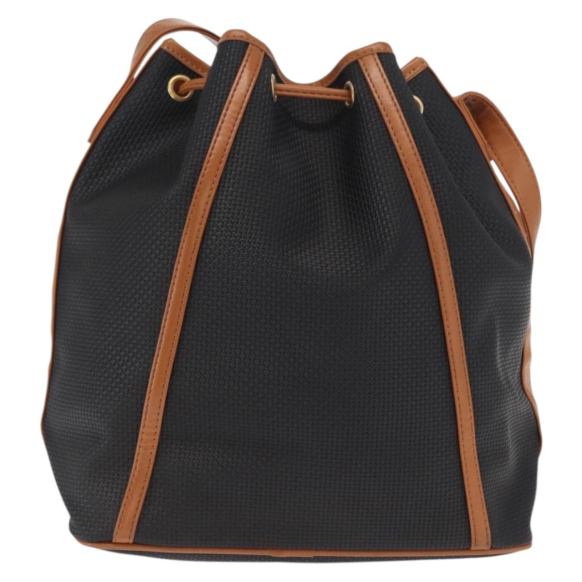 SAINT LAURENT Shoulder Bag Coated Canvas Black Brown gold Auth am10268