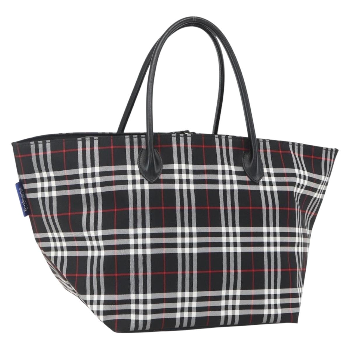 Burberrys Nova Check Tote Bag Nylon Black Silver Auth am10273V