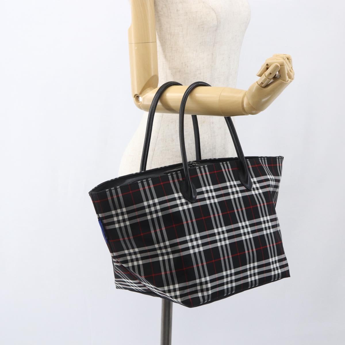 Burberrys Nova Check Tote Bag Nylon Black Silver Auth am10273V