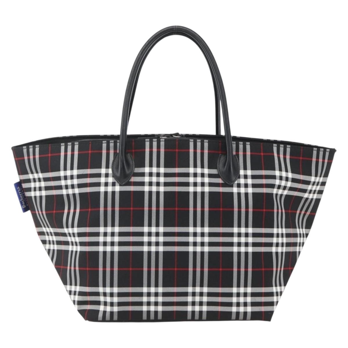 Burberrys Nova Check Tote Bag Nylon Black Silver Auth am10273V